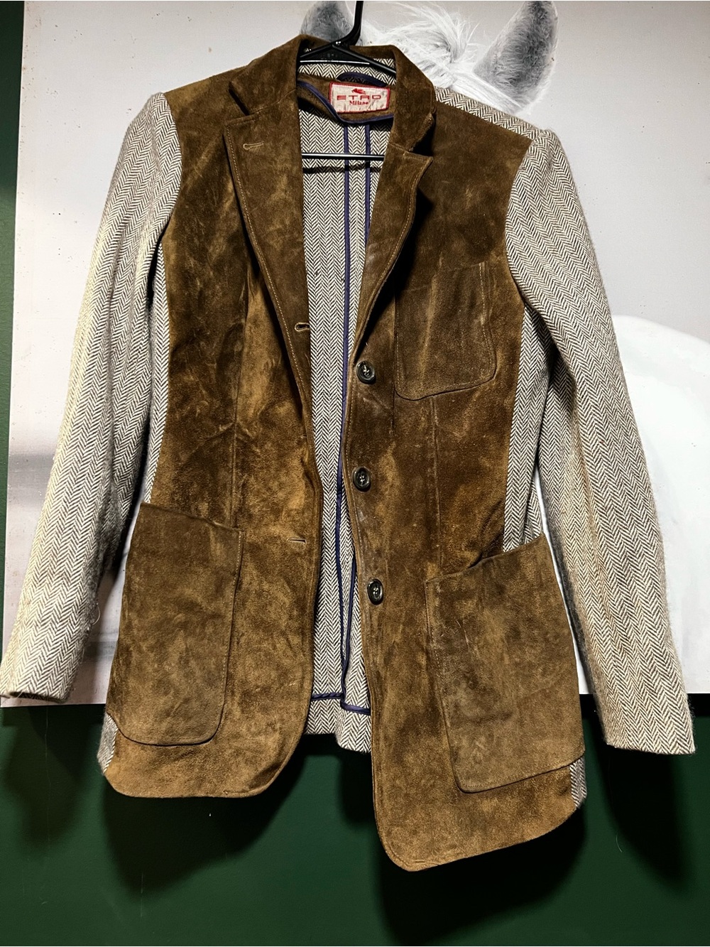 Women’s Two-Tone Suede & Herringbone Blazer - Brown/Gray